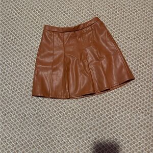 Brown Faux Leather Pleated Skirt